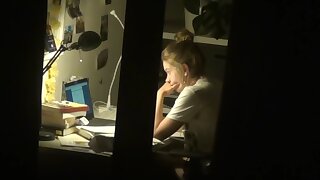 spy cute teen with silent cam masturbation after homework