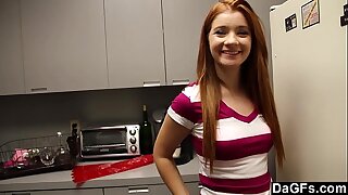 Sex-crazed redhead teen surprised fro sex in pantry